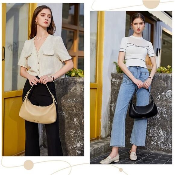 Hobo Purses and Handbags, Ultra Soft Foldable Vegan Leather Shoulder Tote Bags - Picture 2 of 6